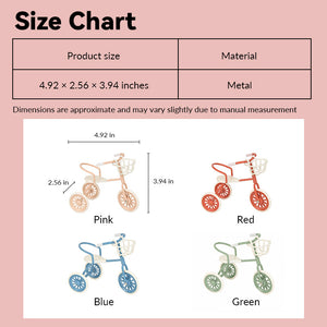 dollhouse tricycle with basket size chart showing four color styles in 1:12 scale