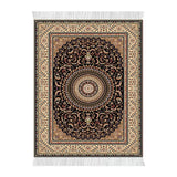 Large dollhouse rug with vintage multicolor pattern and soft tassel edges for a warm, collected room style