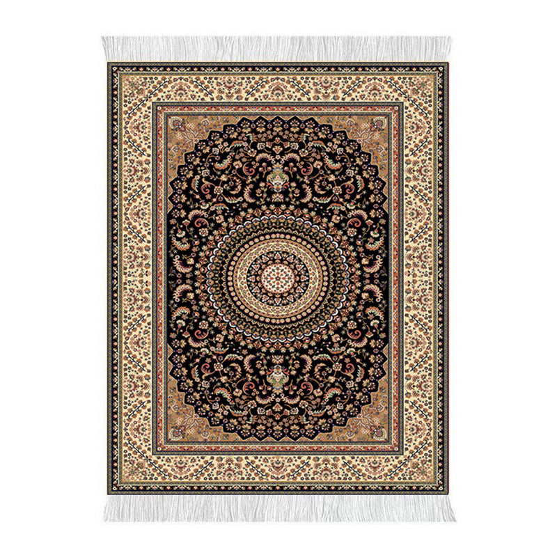 Large dollhouse rug with vintage multicolor pattern and soft tassel edges for a warm, collected room style