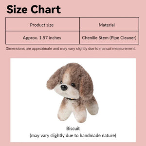 Dollhouse cavalier dog size chart showing handmade spaniel puppy Biscuit in 1:12 scale