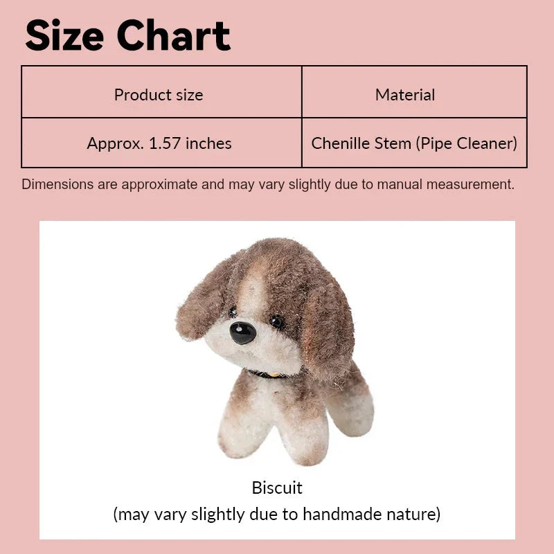 Dollhouse cavalier dog size chart showing handmade spaniel puppy Biscuit in 1:12 scale