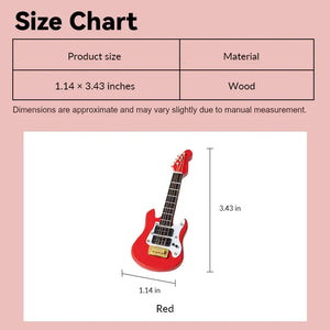 dollhouse guitar size chart showing red wooden style in 1:12 scale