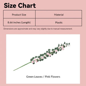 Dollhouse rose vine size chart showing pink flowers and green leaves in 1:12 scale
