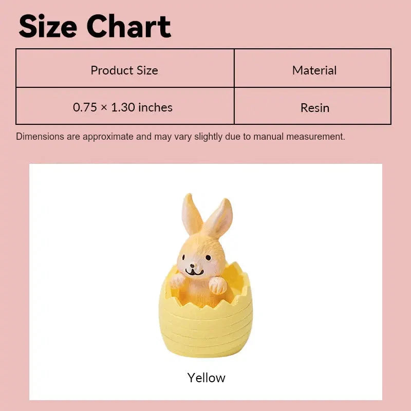dollhouse bunny size chart showing yellow eggshell resin figurine in 1:12 scale