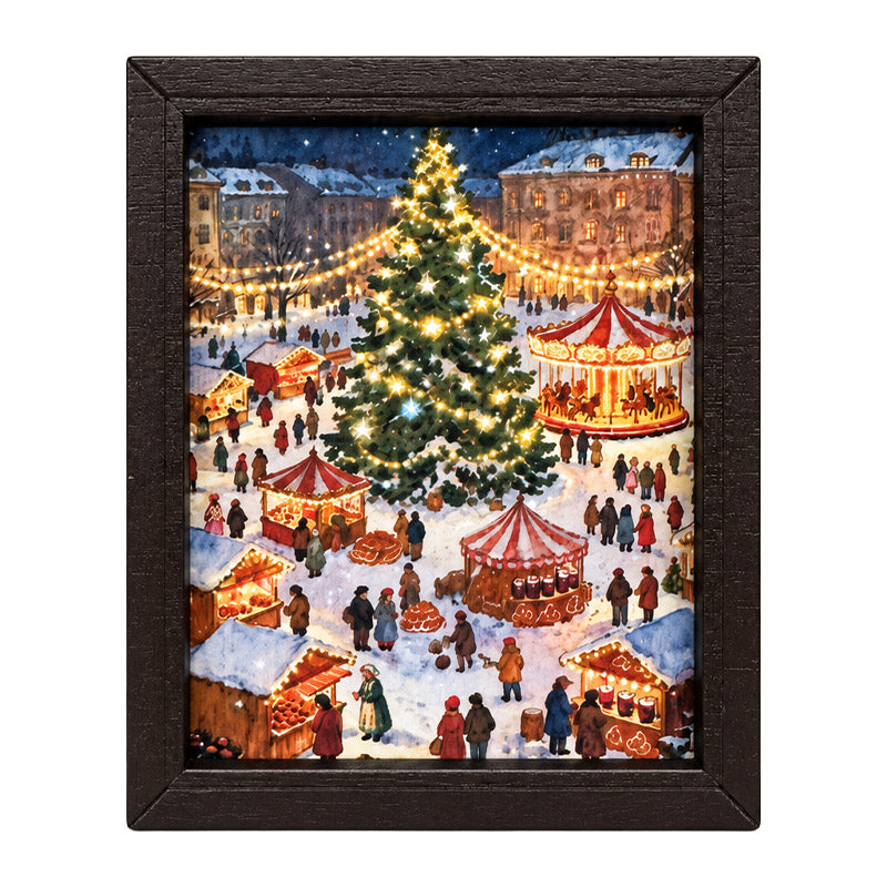 Dollhouse Christmas Wall Art with Wood Frame - 1:12 Scale Holiday Decor (Choose Options)