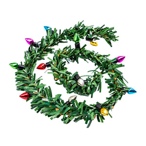 Miniature Christmas Light Garland with green foliage and colorful faux bulbs, bringing festive charm to dollhouse decor.