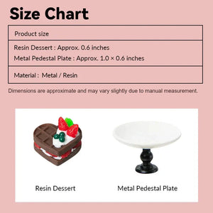 Size chart showing measurements of a miniature dessert plate set for a 1:12 scale dollhouse