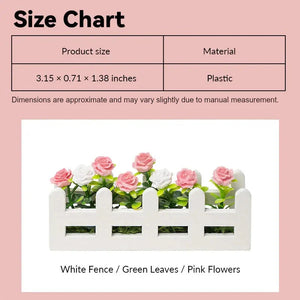 miniature fence size chart showing white wood roses in 1:12 scale