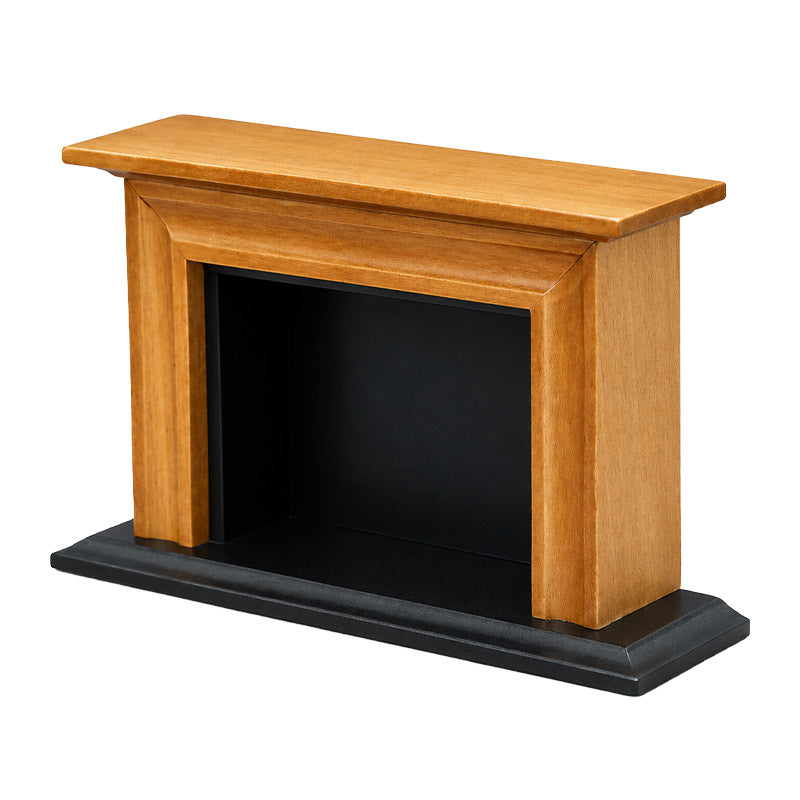 Dollhouse Fireplace in natural wood with a black hearth, bringing timeless cottage charm to a cozy 1:12 living room