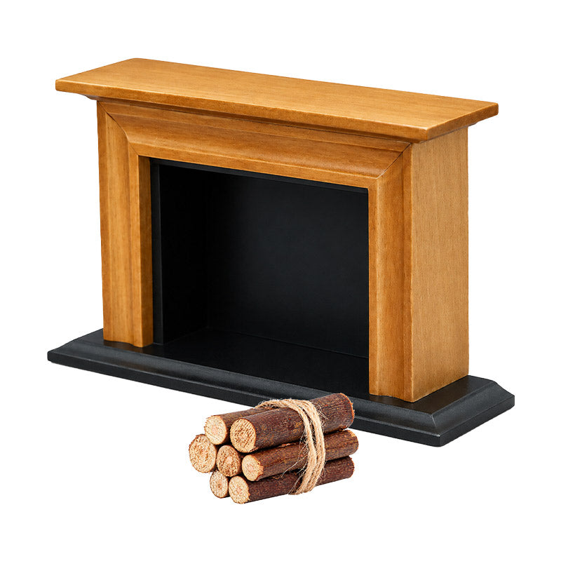 Wooden miniature fireplace paired with a rustic firewood bundle, creating a charming fireside corner for 1:12 dollhouse rooms