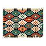Dollhouse Geometric Rug with colorful woven patterns and fringed edges, bringing warmth to a cozy miniature living room.