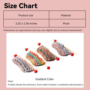 Miniature knitting project size chart showing gradient knit on needles in 1:12 scale