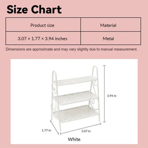 miniature plant stand size chart showing white 3-tier metal design in 1:12 scale