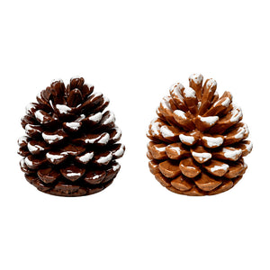Dollhouse Pinecones in rich brown and snow-dusted finishes, adding rustic winter charm to a cozy miniature home.