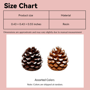 Dollhouse pinecones size chart showing a snow-covered resin pair in 1:12 scale