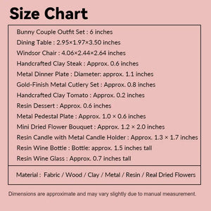 valentine dollhouse accessories size chart showing 1:12 candlelight dinner scene options