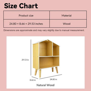wooden dollhouse size chart showing natural DIY open-front house in 1:12 scale